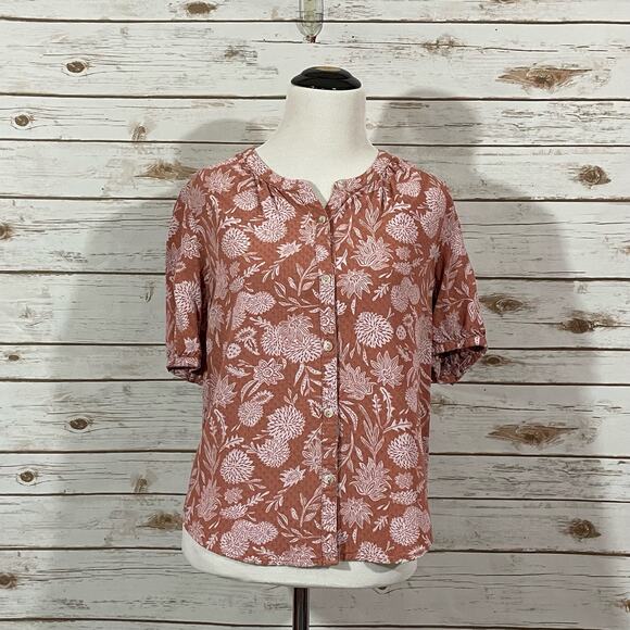Universal Thread Floral Short Sleeve Button Down - Dusty Pink - XS - Picture 10 of 13